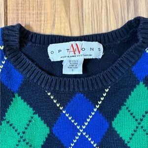 Adrienne Vittadini Men's Crewneck Sweater - Black, Blue, and Green Argyle